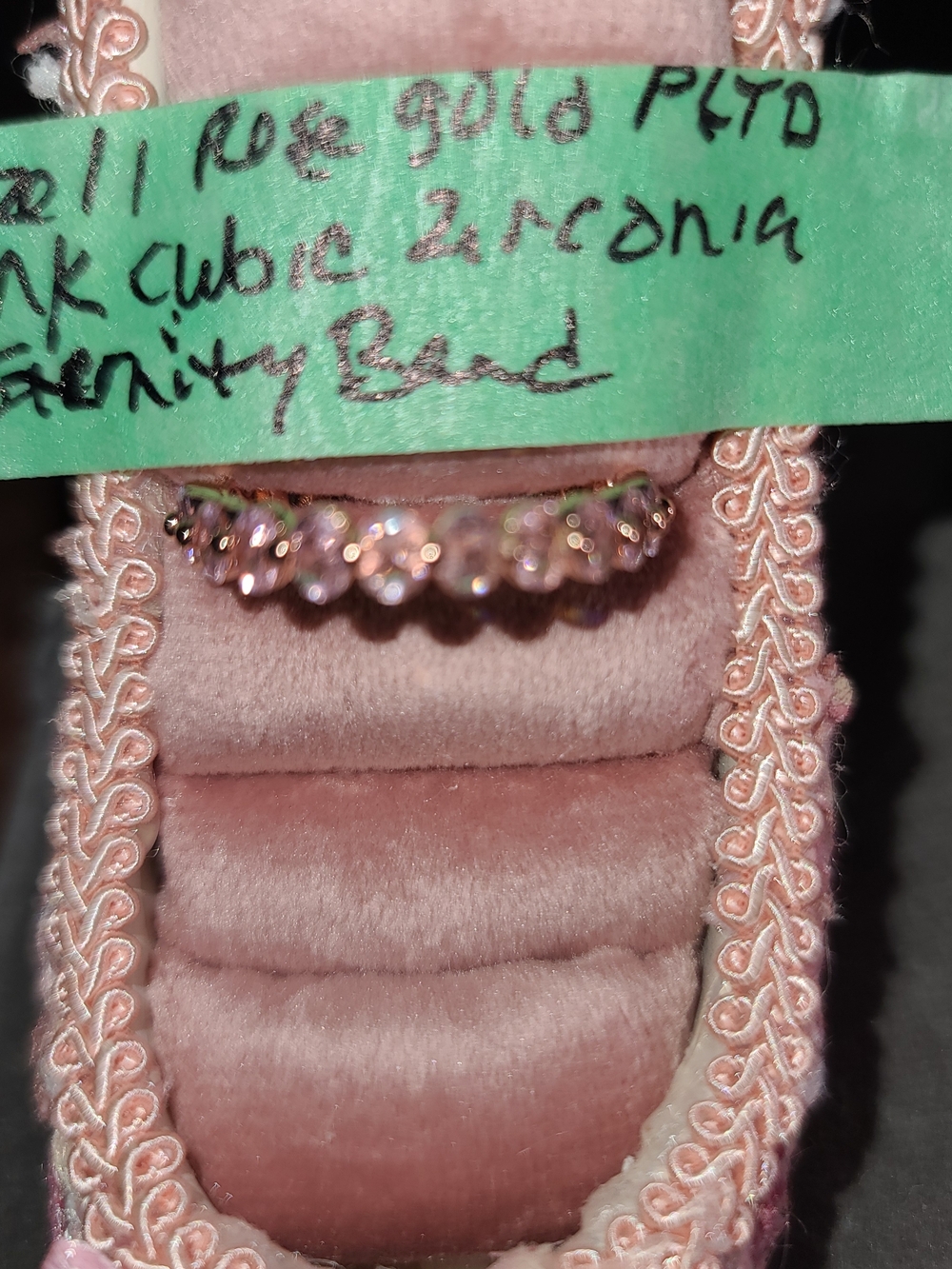 Rose Gold Eternity Band with Pink Sparkling Stones Size 11